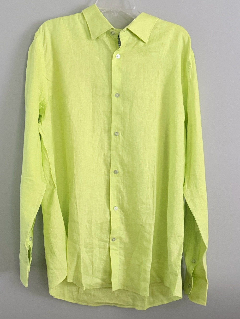 Les Canebiers St. Tropez Neon Yellow 100% Linen Button Front Shirt 4XL